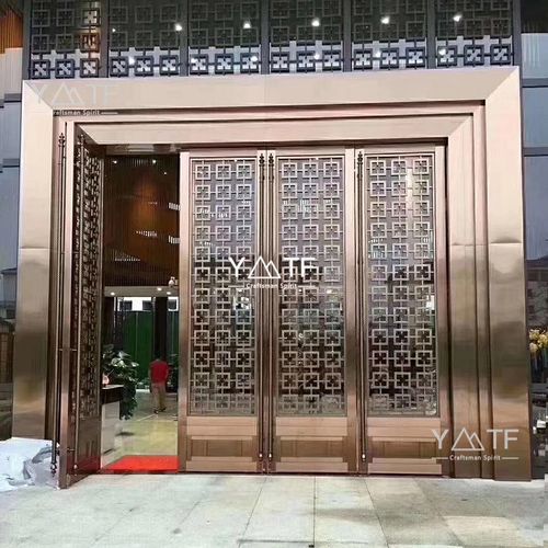 公寓平开入户金属不锈钢大门 定制酒店玫瑰金不锈钢地弹簧玻璃门