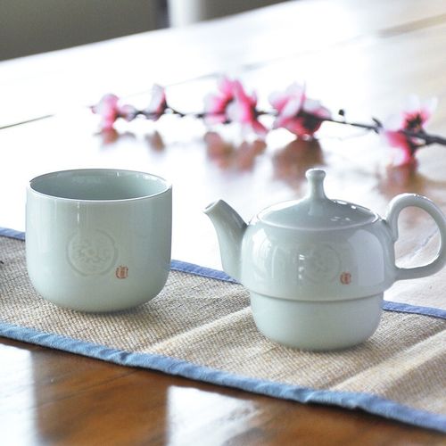 便携式旅行 白瓷茶具套装 办公泡茶 品意壶组一壶一杯【送旅行小布袋