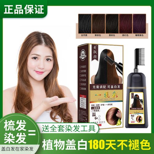 黑耀植物染发梳抖音推荐2021流行色一梳彩染发剂纯植物染发膏女男