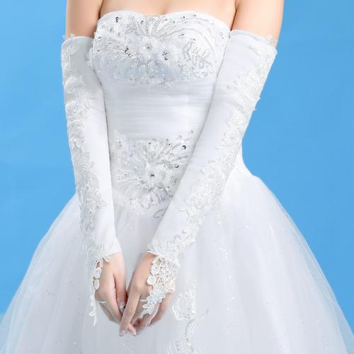 白色新娘结婚用的婚纱手套冬季新款蕾丝加绒短款婚礼