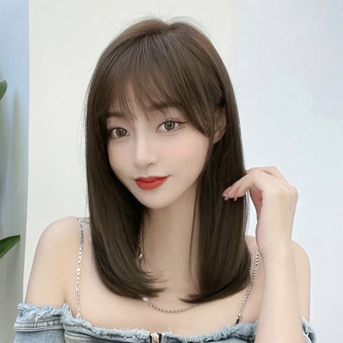 中长发假发女夏自然仿真全头套式真发适合圆脸真人发丝锁骨发发型