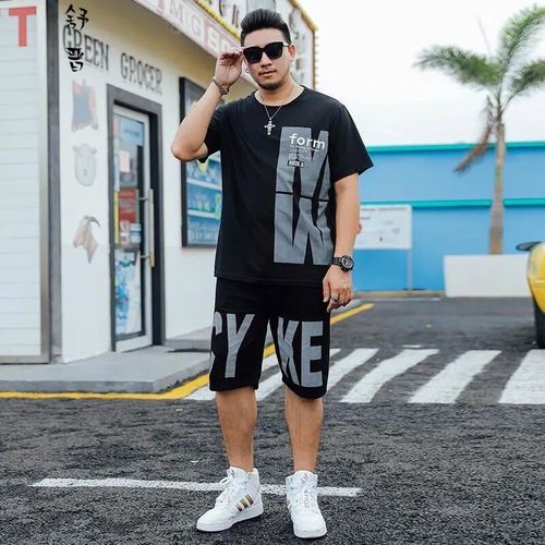 胖子穿搭夏季男大码男装潮胖子夏大码男装套装夏季套装潮流加肥加大
