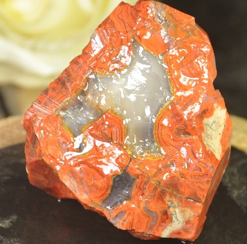 辽宁朝阳天然北票战国红缟玛瑙原石鸡血红肉料 1-3号 矿标 摆件