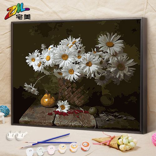 小雏菊数字油画diy手工手绘填充填色花卉花开富贵减压菊花油彩画