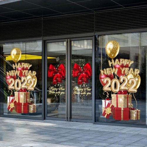 2022新年橱窗布置装饰玻璃贴纸元旦过年氛围静电贴周年庆虎年窗贴 sd