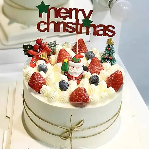 圣诞节蛋糕装饰插件圣诞树老人创意喜庆红色英文圣诞快乐装饰插牌