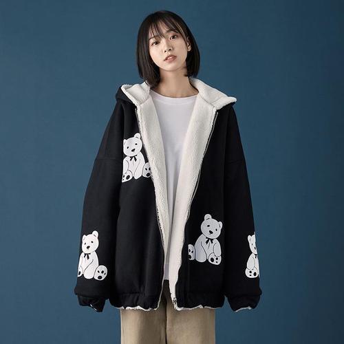 魅力值 两面穿羊羔毛棉衣女冬季2021新款韩版宽松加绒