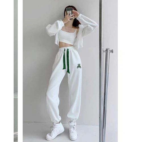 杜思蒙服饰(美熙美树)设计绿色粗线裤绳-刺绣小熊-休闲卫裤
