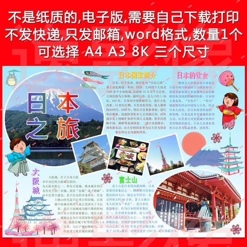 日本假期旅游寒暑假游记word电子小报画报剪切报手抄报模板bh651