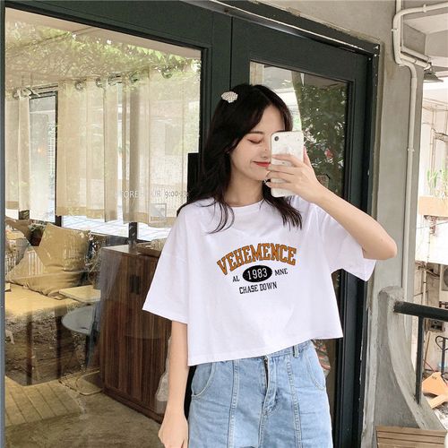 短款短袖t恤女ins潮泫雅风宽松韩版心机设计感小众高腰露脐上衣夏