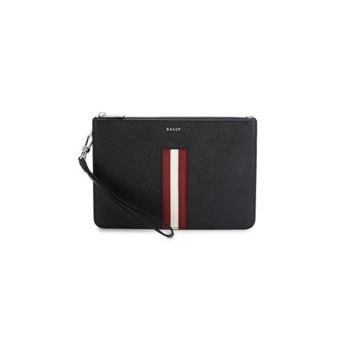 巴利bally黑色女士手包|sunni signature stripe leather portfolio