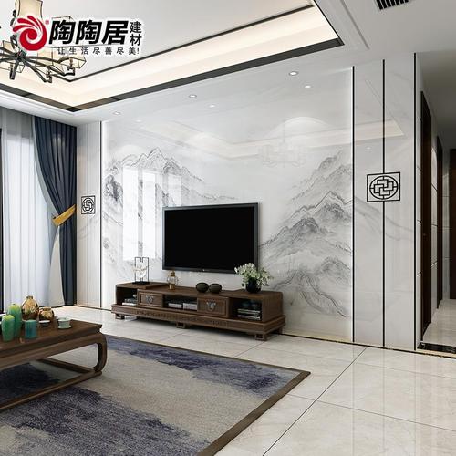 高贵瓷砖背景墙现代简约新中式电视背景墙大理石黑白
