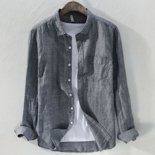 棉麻布亚麻男装长袖衬衫春夏外穿防晒衬衣外套日系宽松休闲上衣服【7