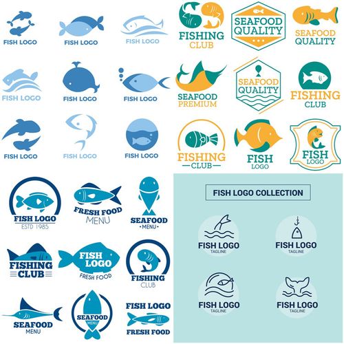 a0046鱼类logo标志大海海鲜章鱼龙虾动物海星eps设计素材ai矢量图