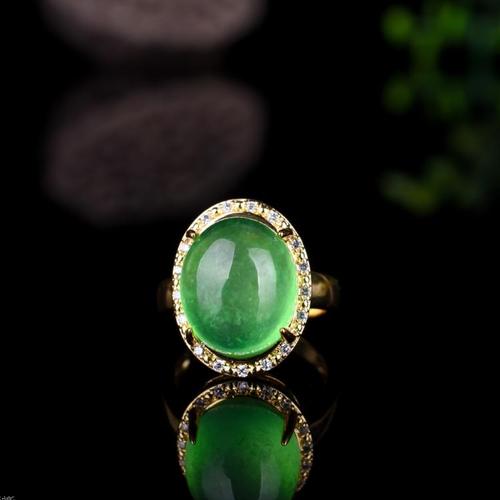 老坑冰种a货翡翠鸽子蛋面925银戒指女款时尚镶嵌戒指活口戒指