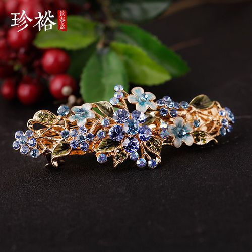 珍裕首饰 正品复古宫廷景泰蓝发卡进口水晶镶嵌头饰发饰生日礼物