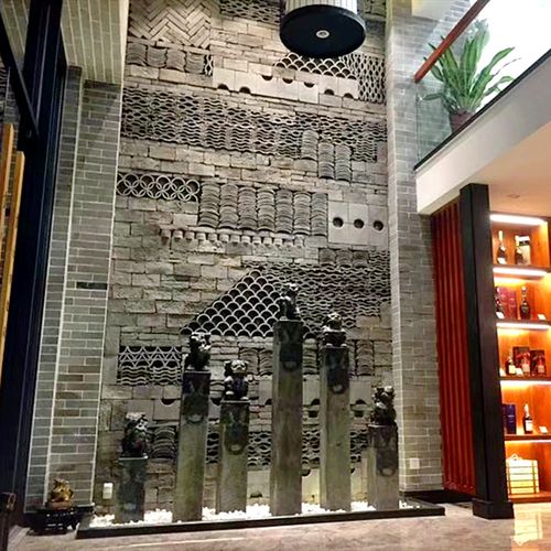 青砖文化砖背景墙别墅楼梯景墙店铺招牌形象墙造型艺术复古文化墙