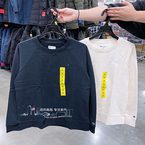 纽约跑跑 女装cham**pion 秋冬女士刺绣logo休闲纯色细绒圆领卫衣