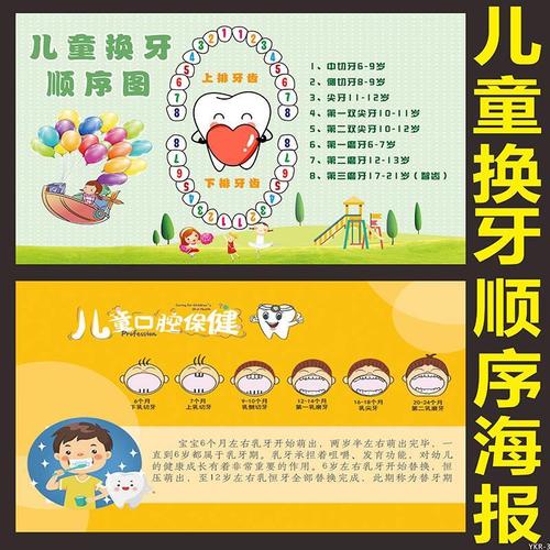 牙科知识挂图诊所宣传画海报牙齿儿童换牙顺序挂画墙贴科普贴纸