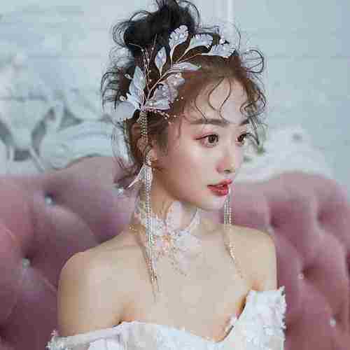 仙韩式绢苏纱花朵流对夹新娘婚礼婚纱拍照超头饰仙美造型结婚饰