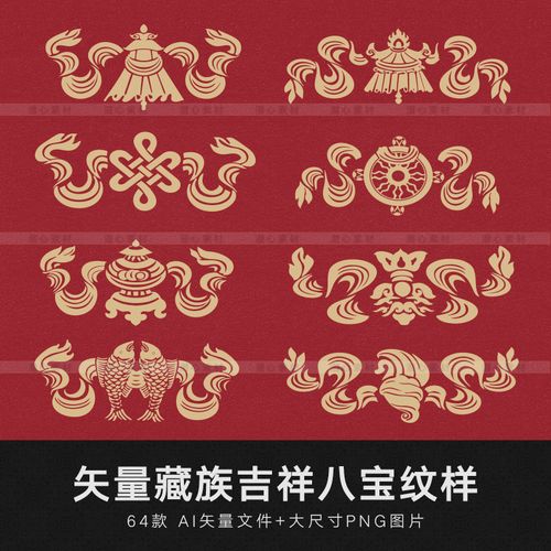 矢量中国古风藏族西藏佛教吉祥八宝图案纹样纹饰免扣ps素材png