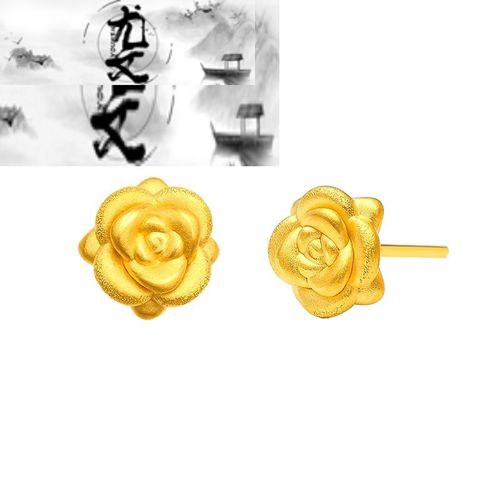 尤文玫瑰花黄金耳钉女999足金耳环新款时尚花朵耳饰金