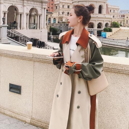 今年流行风衣女中长款2020秋春新款拼接撞色韩版宽松