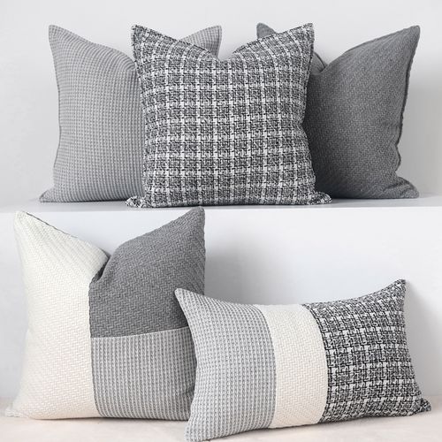现代简约 灰色格子沙发靠枕 民宿抱枕 灰白拼接抱枕 床上靠垫