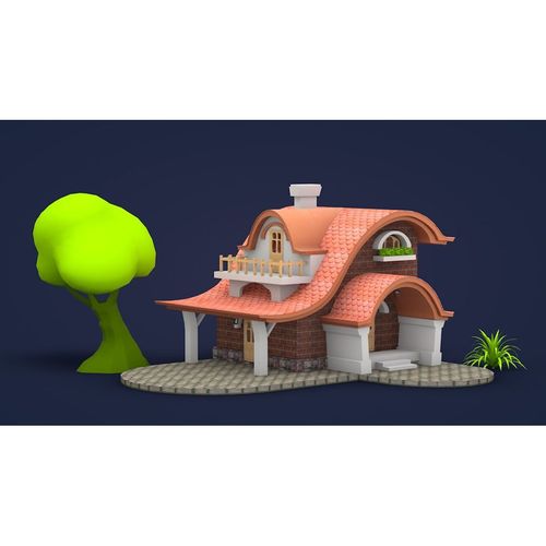 卡通房子 卡通别墅c4d模型3d建模渲染设计作业素材3dmax/maya