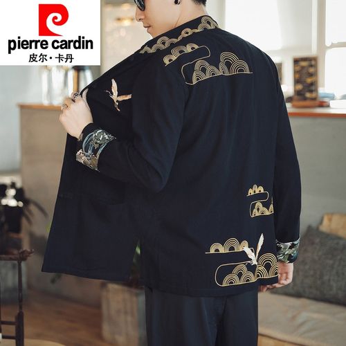 皮尔卡丹高端品牌 秋冬季中国风汉服夹克外套男宽松休闲刺绣工装复古