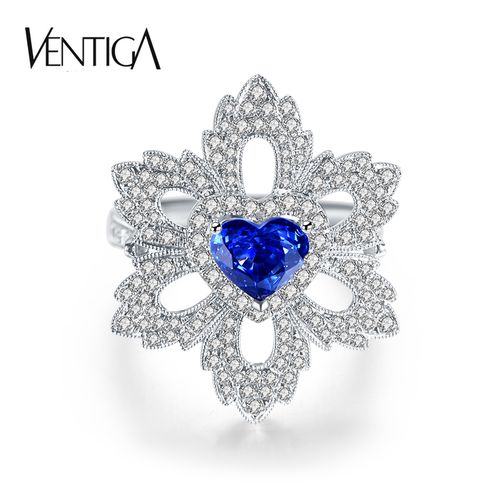 ventiga/梵蒂加天然18k白金蓝宝石戒指 豪华群镶钻石彩色宝石戒指