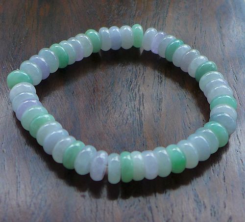 珠宝鉴定证664# 好种甜绿 浅紫冰润细腻起胶算盘珠翡翠手链