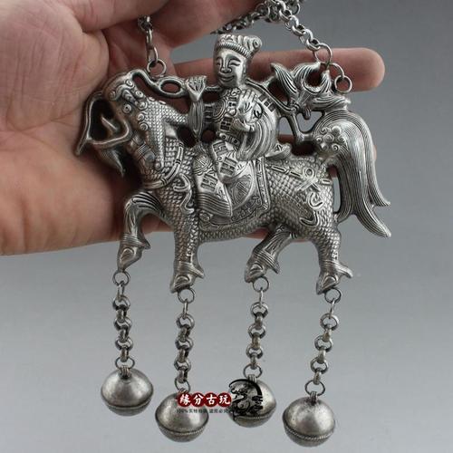 【祖传】银精美手工麒麟小玲铛挂饰锁银器古玩收藏