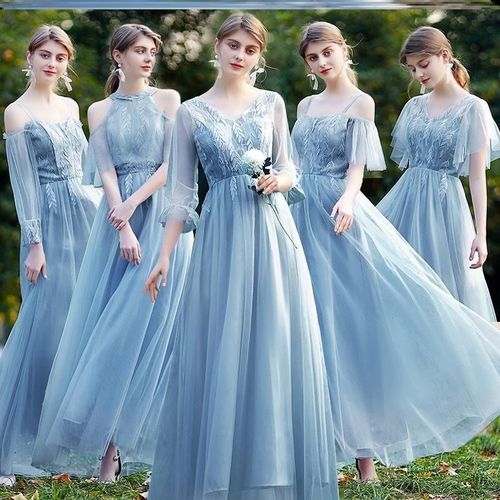 伴娘服简约大气伴娘服遮肉显瘦伴娘服姐妹团伴娘服平时可穿天蓝色