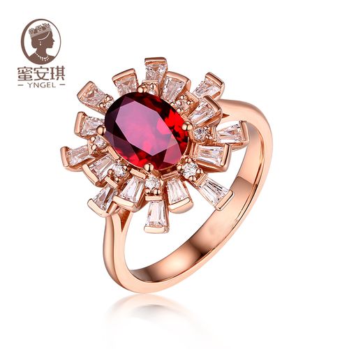 99~1.5克拉红宝石戒指 18k玫瑰金 镶嵌钻石彩宝戒指女款