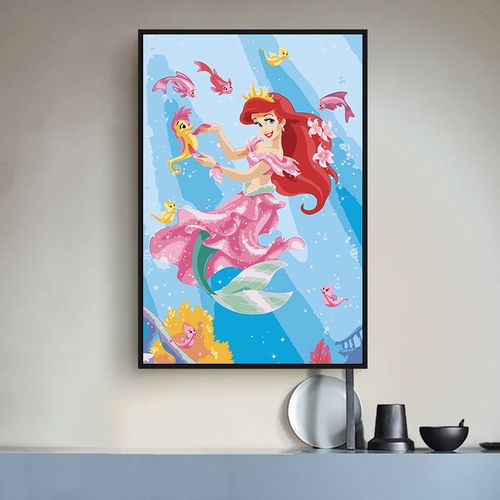亲子温馨手绘diy 数字油画公主美人鱼儿童卡通创意