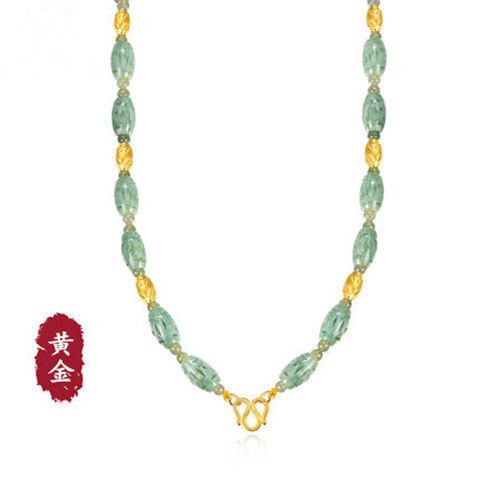男女珠宝黄金转运珠项链k金翡翠玉加m扣足项链金镶玉佩吊坠挂绳饰