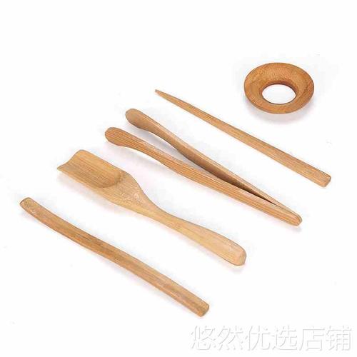 【工厂价】黑竹制五件套 茶道配件合金檀茶茶 杯托76211茶针勺茶