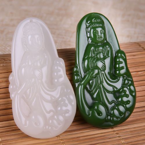 玉器2018款新疆和田玉白玉观音吊坠碧玉观音男观音玉
