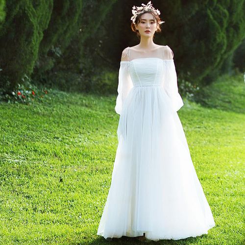 【白小仙】轻婚纱旅拍长袖2021新款森系秋季长款新娘出门纱礼服女