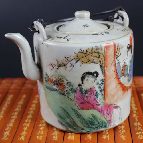新品元青花景德镇陶瓷 民国粉彩大清乾 影视道具手提壶水壶茶壶