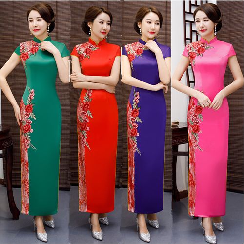 拼接演出走秀旗袍长款优雅气质宴会年会晚礼服礼仪服装中老年大码