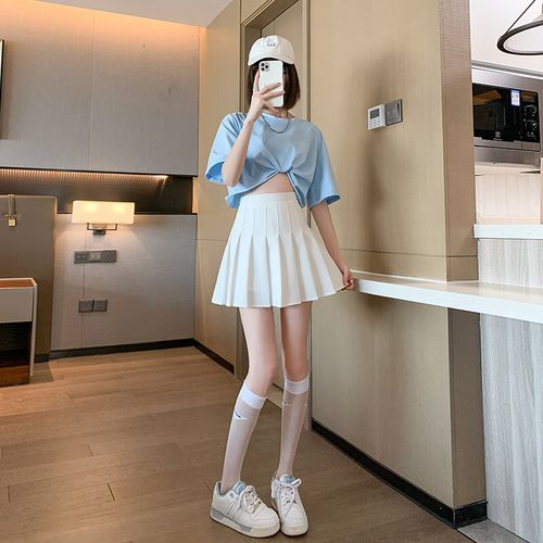 百折百皱裙半身裙学生绿色百褶裙女短裙春秋高腰显瘦加长加大a字 白色