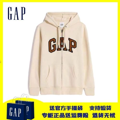 gap拉链卫衣外套2021秋冬男女连帽刺绣开衫加绒宽松运动休闲情侣