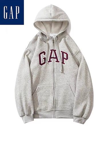 gap卫衣男女纯棉开衫拉链情侣外套刺绣连帽宽松字母秋季加绒加厚