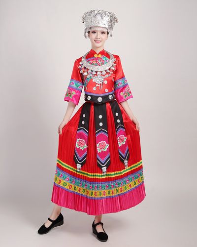 新款阿昌族服装成人少数民族长短裙百褶舞蹈演出服装舞台表演服