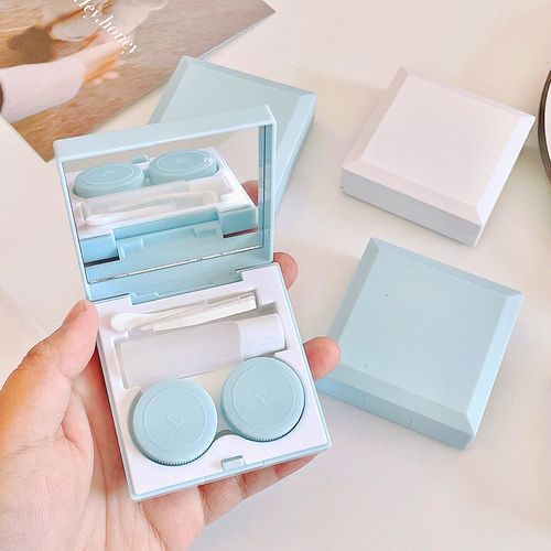 奶油蓝 | 今年流行盐系奶fufu蓝ins方形简约美瞳盒隐形眼镜伴侣盒