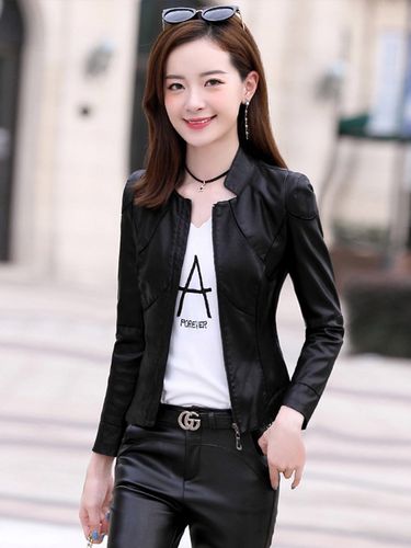 短外套女长袖2022新款韩版修身短款春秋季pu皮小皮衣夹克时尚女装
