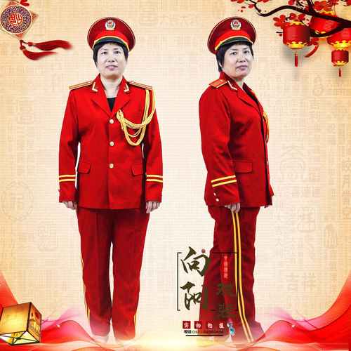 大码军鼓服装套装中国红长袖乐队喜庆大红演出服大妈打鼓服秋冬装【3