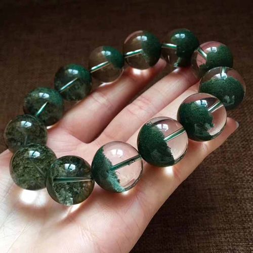 魅晶绿幽灵聚宝盆圆珠手链 巴西绿幽灵半壁江山金字塔千层山手串